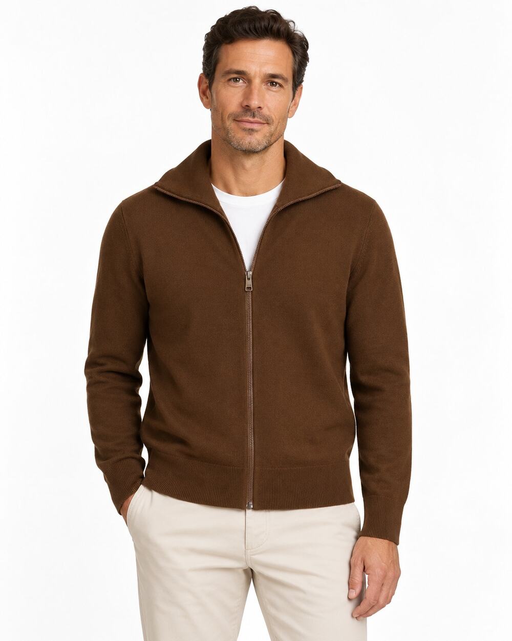 Sandro Men’s XS Chocolate Brown Wool Blend Full Zip Sweater Jacket